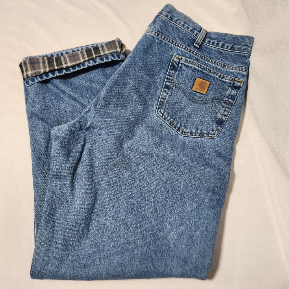 Carhartt B172 DST Flannel Lined Relaxed Fit Straight Jeans Mens 40x32 Blue Denim